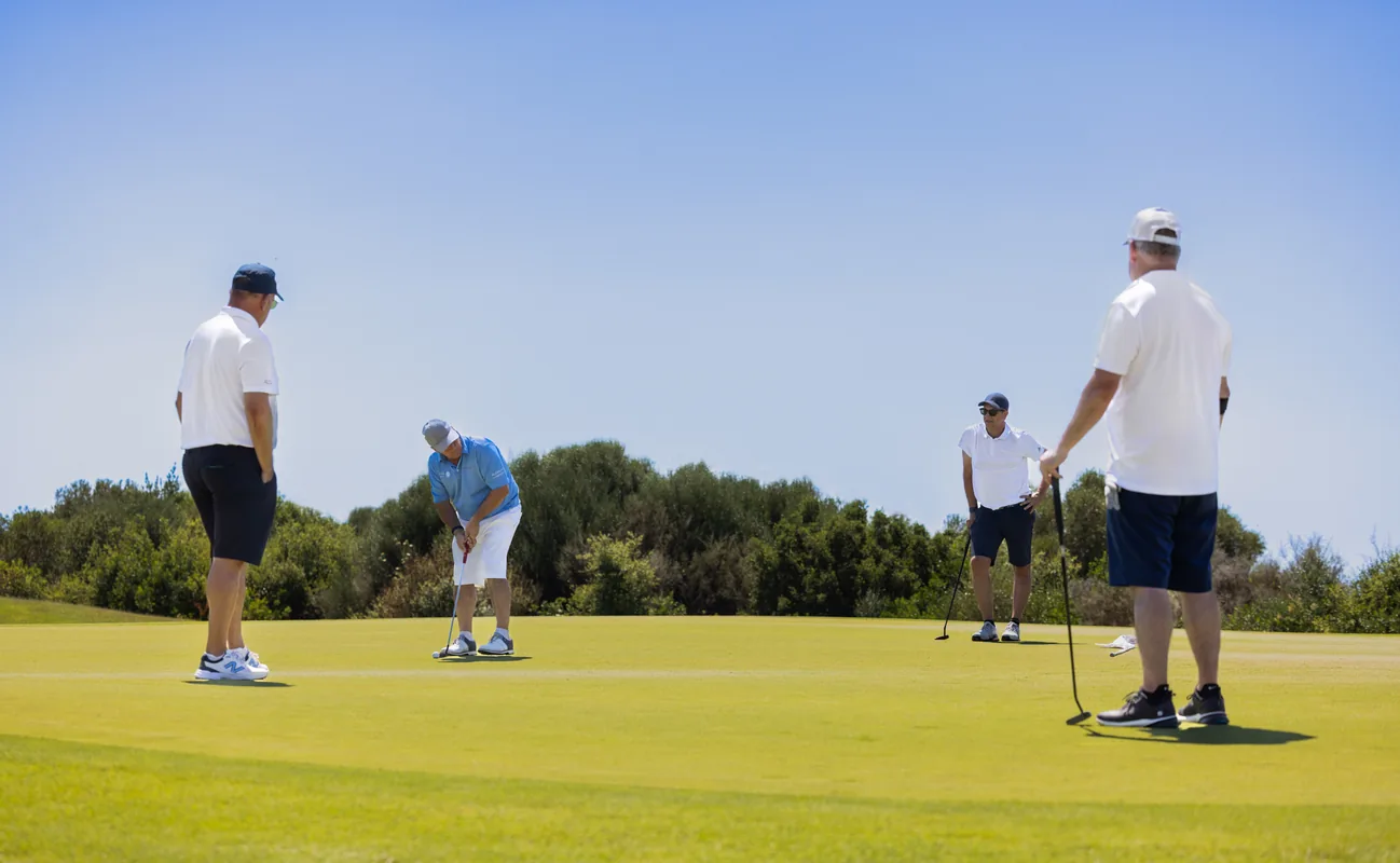 Golfers on the green at the 2026 Aegean Messinia Pro-Am, Costa Navarino